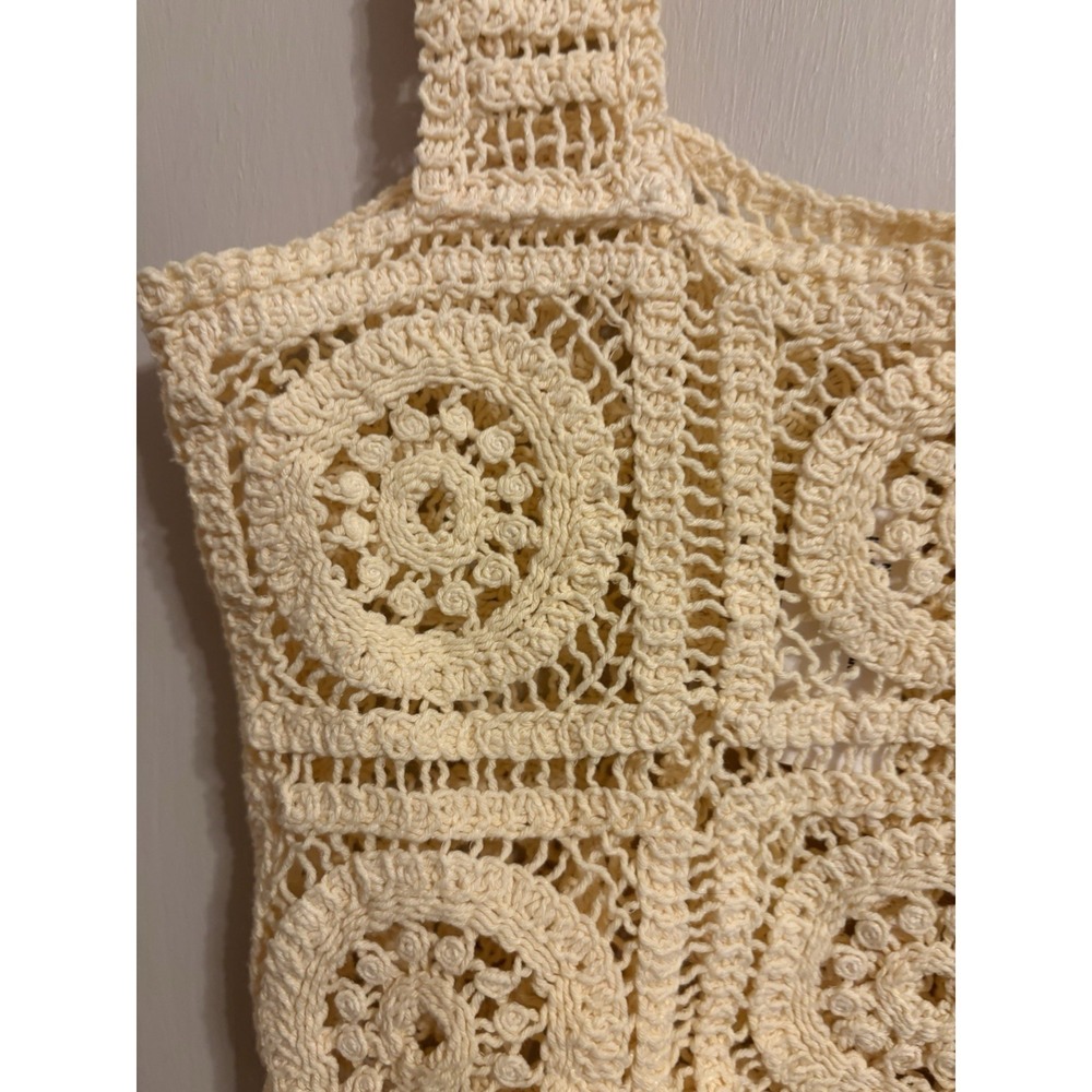 Tilly’s Crochet Cotton Cropped Tank Top cream Sleeveless Wide Strap Size L - Picture 4 of 9